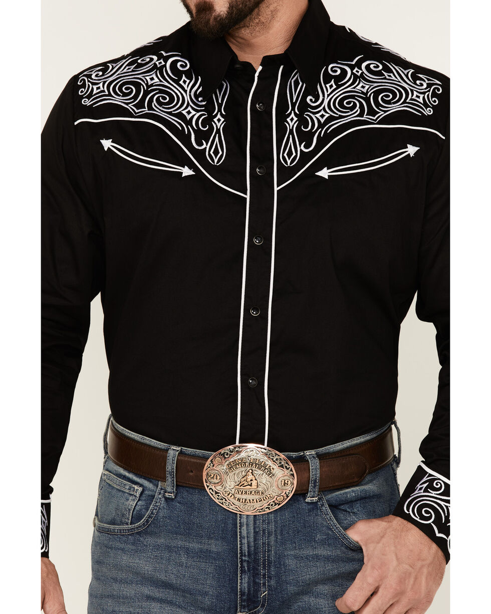 Herren Rodeo Western Country Grau Rot Stich Tribal Snap Up Hemd Cowboy 05530